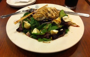 Beet and Goat Cheese Salad with grilled chicken. Yum. 