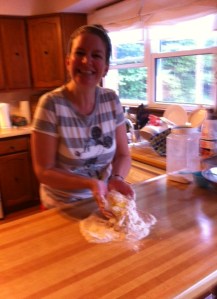 Mixing ingredients for gnocchi by hand
