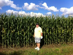 golfing beside a cornfield