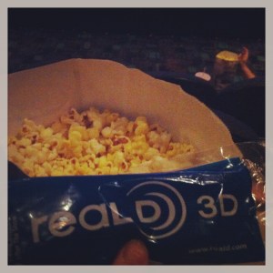 Popcorn and 3D glasses at my first 3D movie.