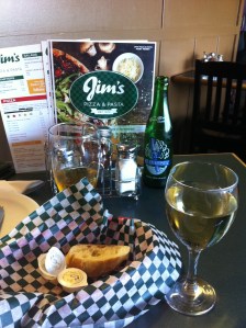 I had wine. He had beer. We both ate all the free bread. 